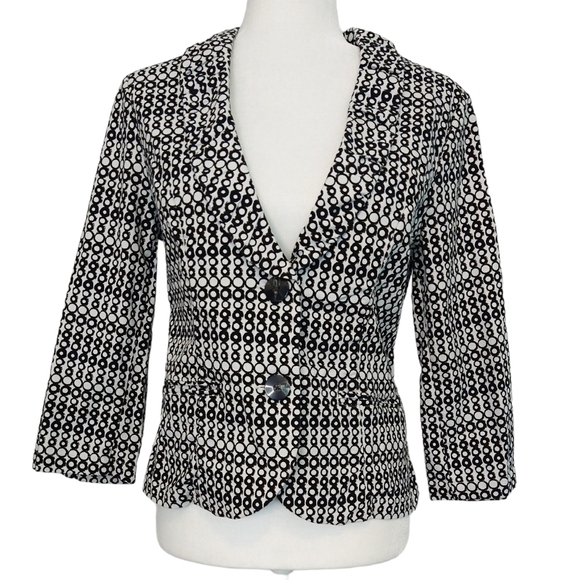 Cabi 298 Du Jour White Black Geometric Circle Two Button Blazer Pockets Modern - Picture 1 of 9